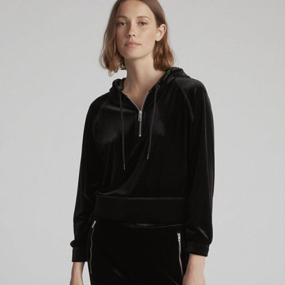 rag & bone Black Velvet Half-Zip Hoodie